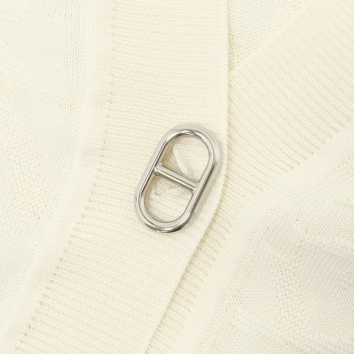 2024SS HERMES Cardigan Knit Chaine D'ancre All-over pattern Blanc (White) Silk/Cotton #36 Silver HW[EXCELLENT][Authentic]