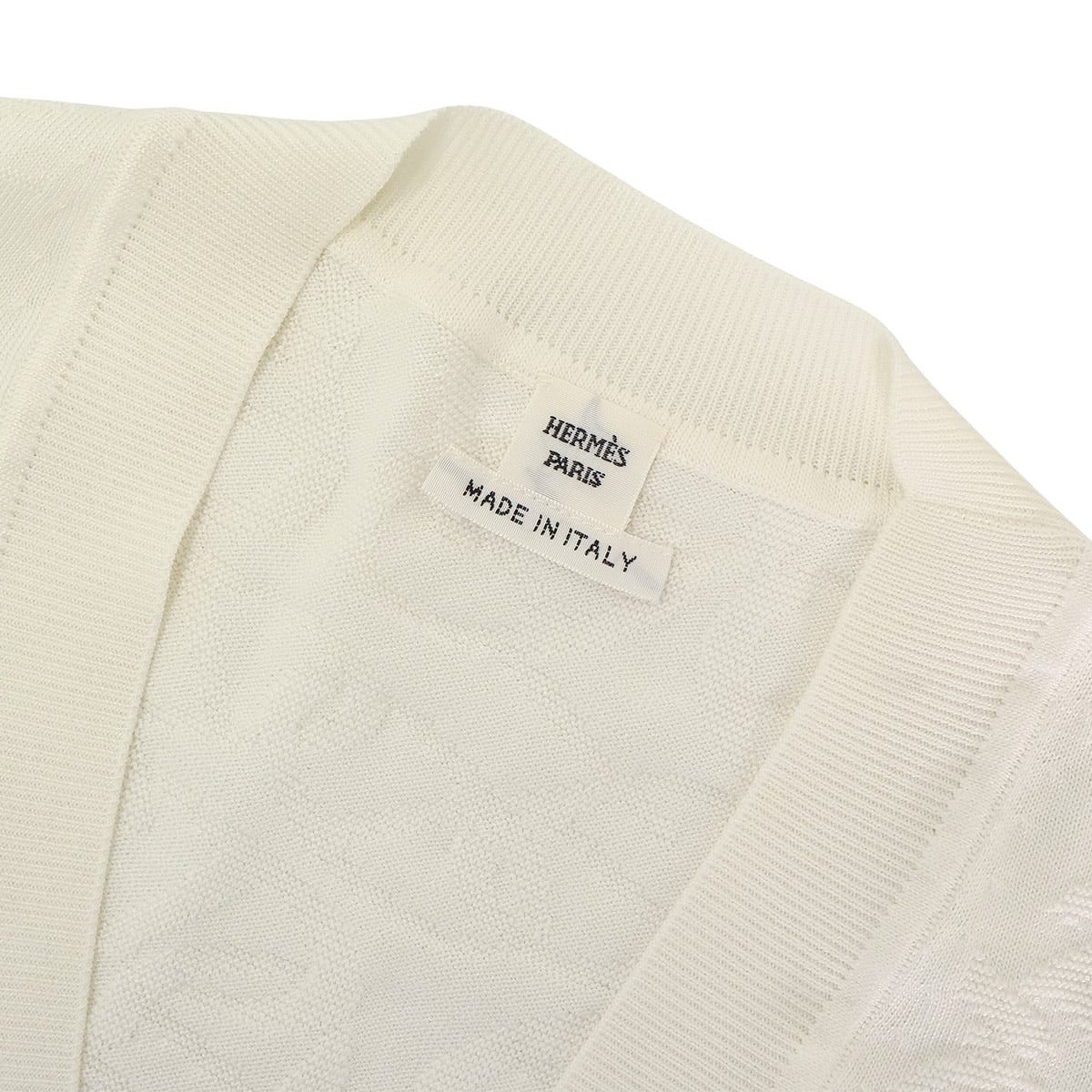 2024SS HERMES Cardigan Knit Chaine D'ancre All-over pattern Blanc (White) Silk/Cotton #36 Silver HW[EXCELLENT][Authentic]