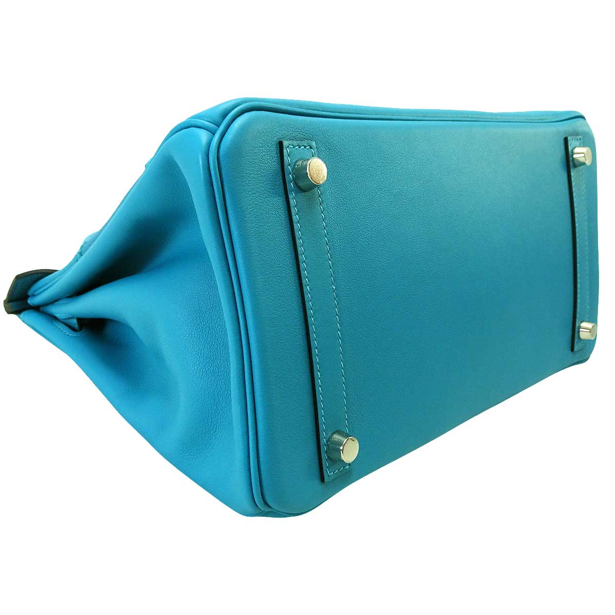 HERMES Handbag Birkin30 Ghillies Turquoise Veau Togo/Veau Swift Silver HW Stamp X[EXCELLENT][Authentic]