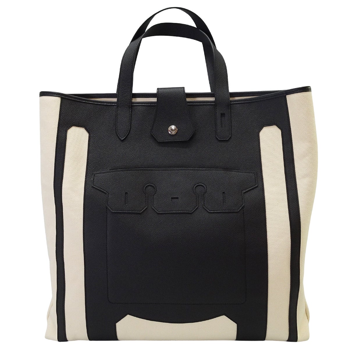 HERMES tote bag Petit h Sac De Coupe Monsieur B Ecru/Noir (Black) Toile H/Veau Epsom[EXCELLENT][Authentic]