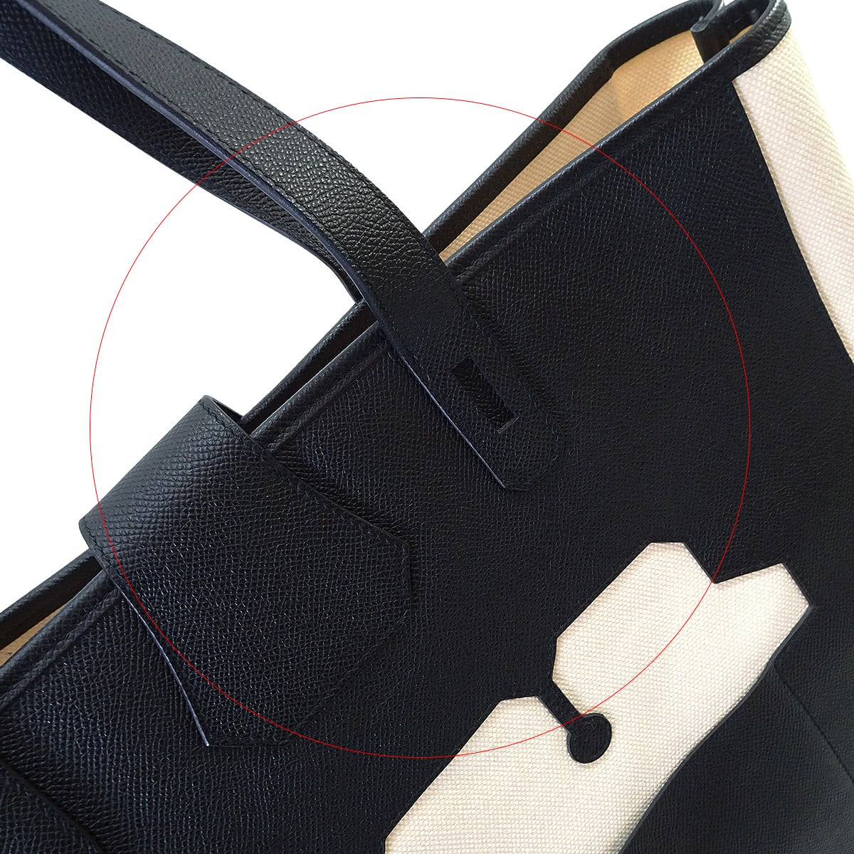 HERMES tote bag Petit h Sac De Coupe Monsieur B Ecru/Noir (Black) Toile H/Veau Epsom[EXCELLENT][Authentic]