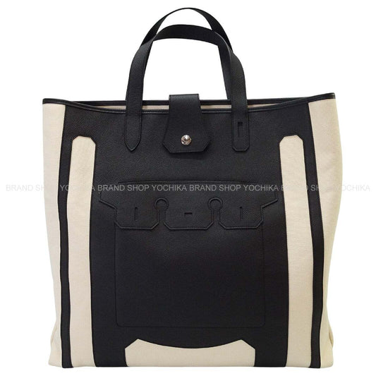 HERMES tote bag Petit h Sac De Coupe Monsieur B Ecru/Noir (Black) Toile H/Veau Epsom[EXCELLENT][Authentic]