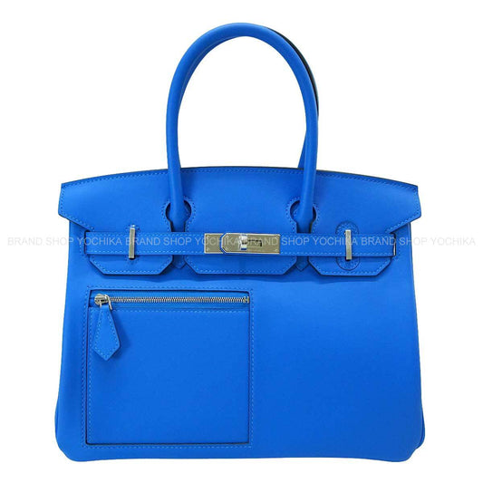 HERMES Handbag Birkin30 Colormatic New Bleu Hydra Veau Swift Silver HW Stamp K[BRAND NEW][Authentic]