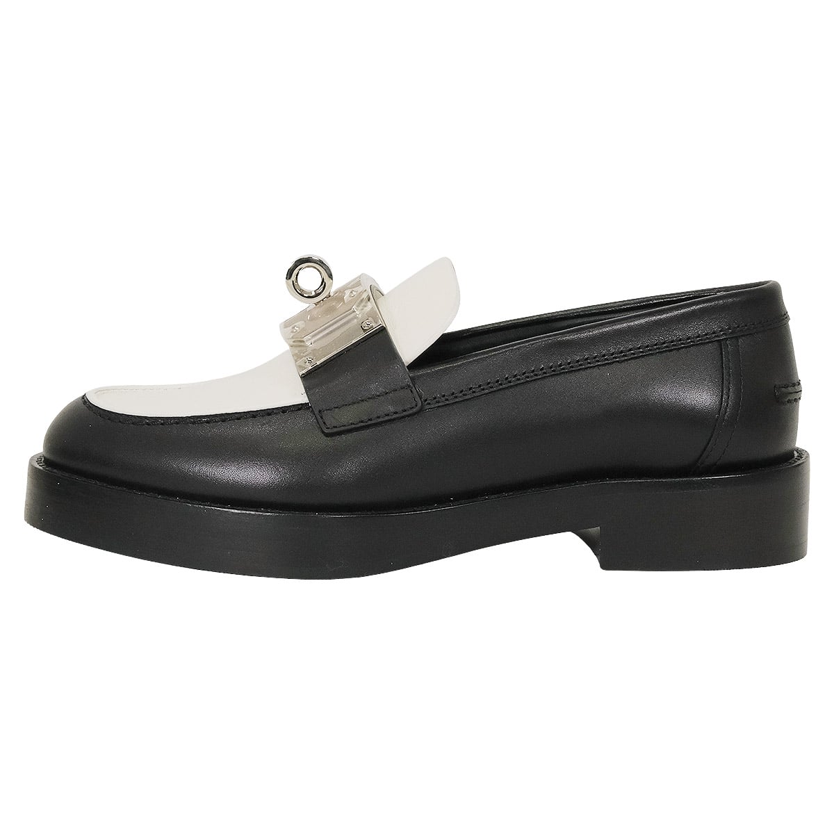 HERMES loafers Hot Kelly Bangle Noir (Black)/Blanc (White) Calf #35 Silver HW H2320752[ALMOST NEW][Authentic]