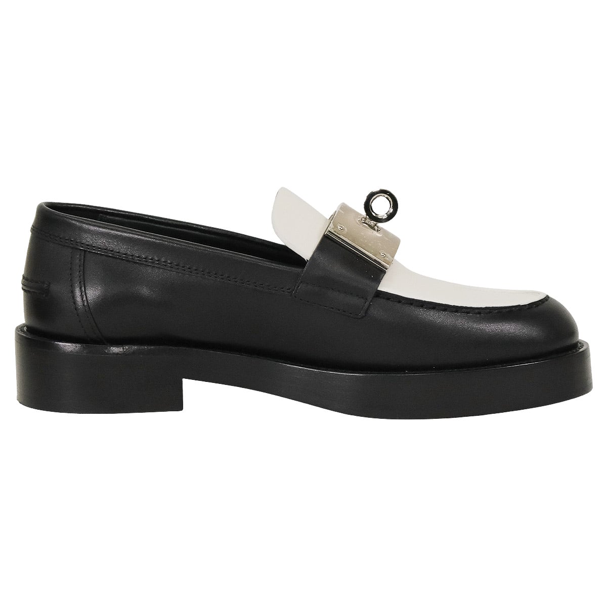 HERMES loafers Hot Kelly Bangle Noir (Black)/Blanc (White) Calf #35 Silver HW H2320752[ALMOST NEW][Authentic]