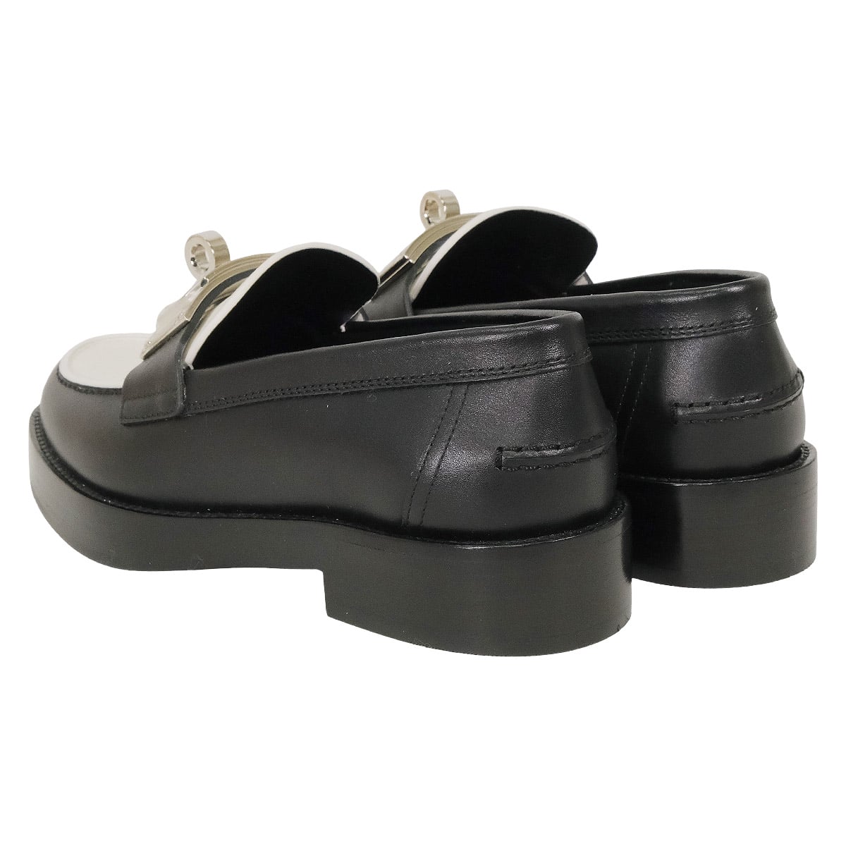 HERMES loafers Hot Kelly Bangle Noir (Black)/Blanc (White) Calf #35 Silver HW H2320752[ALMOST NEW][Authentic]