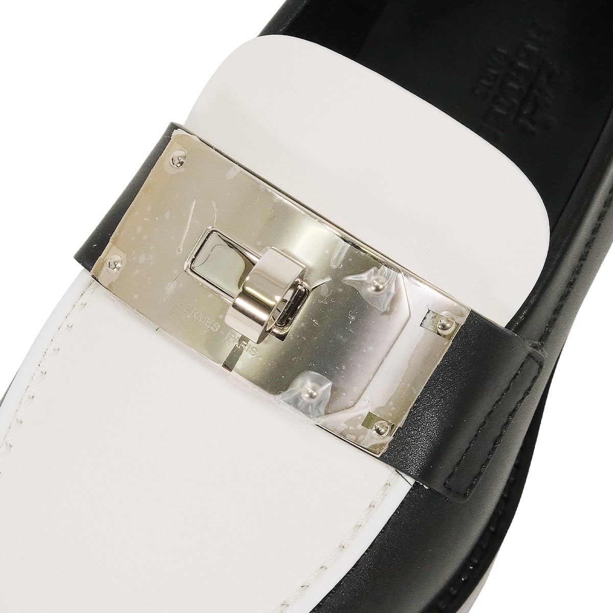 HERMES loafers Hot Kelly Bangle Noir (Black)/Blanc (White) Calf #35 Silver HW H2320752[ALMOST NEW][Authentic]