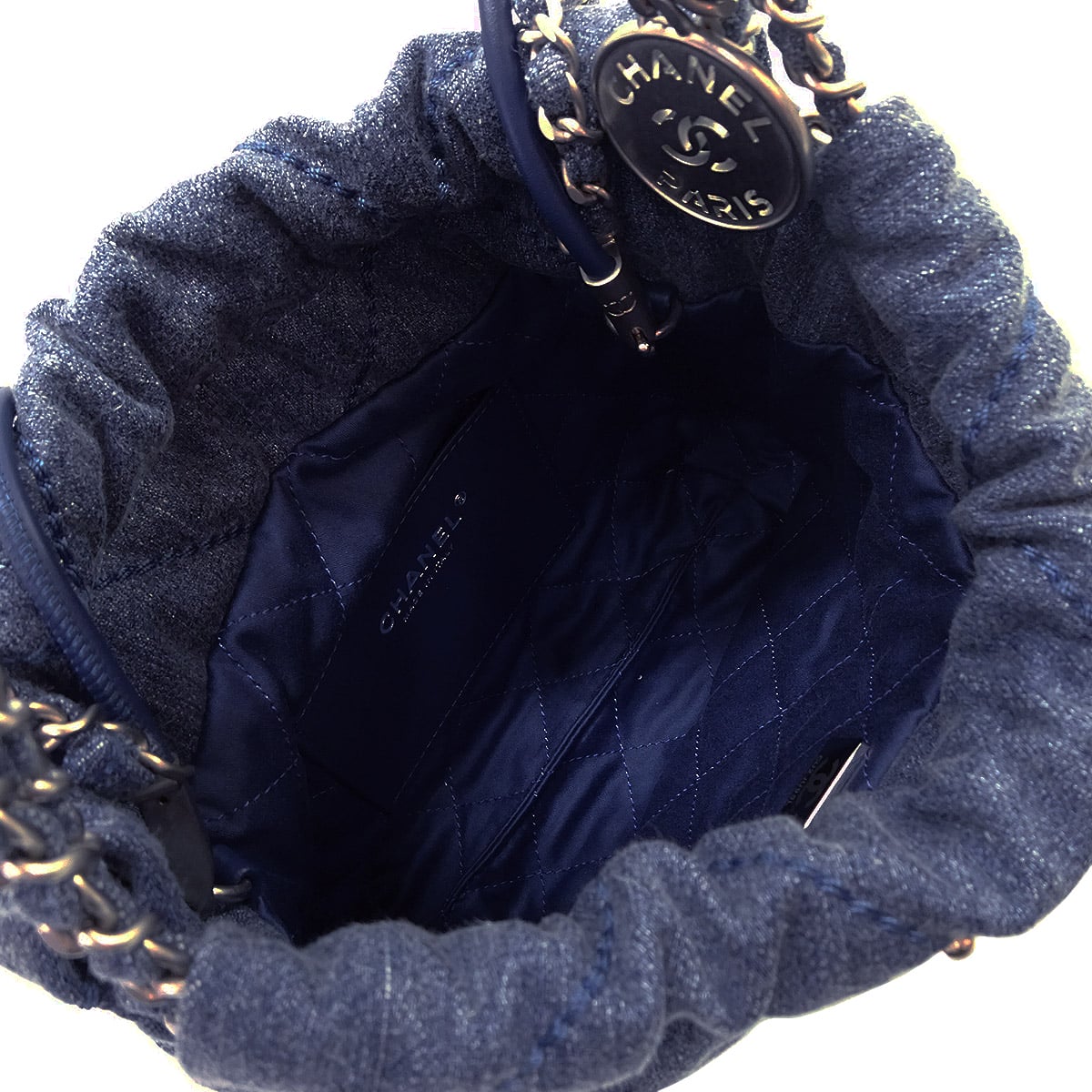 CHANEL Shoulder bag CHANEL 22 Mini Matelasse With Medal Charm Hobo Studs Blue Denim Mat Silver HW AS3980[EXCELLENT][Authentic]
