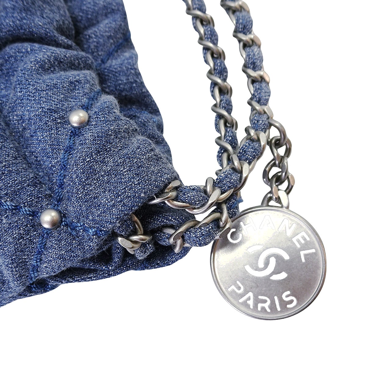 CHANEL Shoulder bag CHANEL 22 Mini Matelasse With Medal Charm Hobo Studs Blue Denim Mat Silver HW AS3980[EXCELLENT][Authentic]