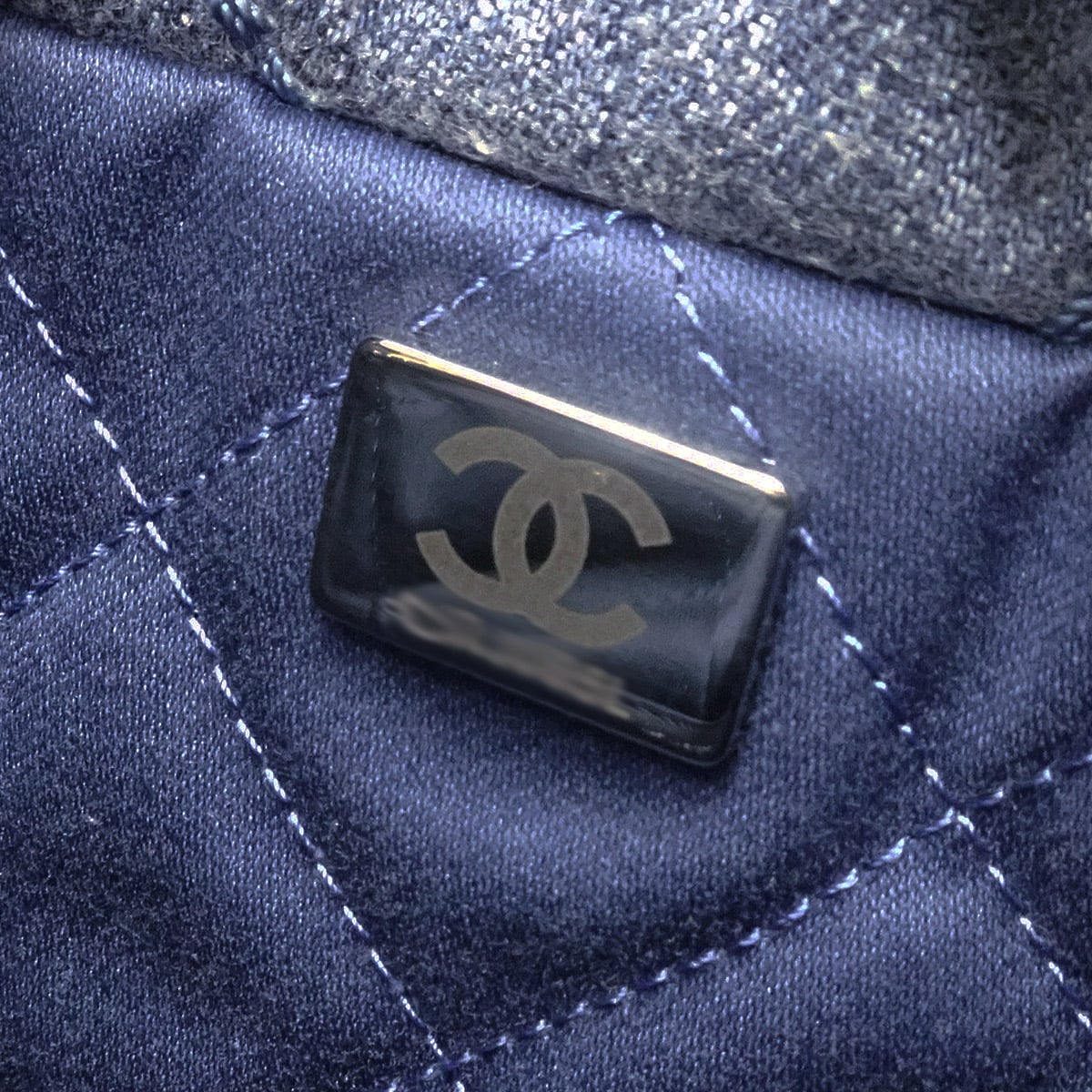 CHANEL Shoulder bag CHANEL 22 Mini Matelasse With Medal Charm Hobo Studs Blue Denim Mat Silver HW AS3980[EXCELLENT][Authentic]