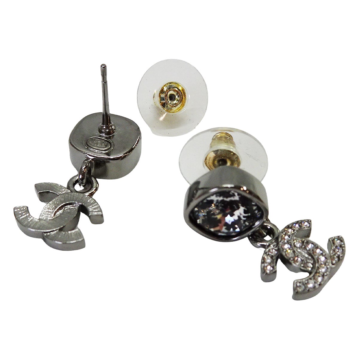 CHANEL pierced earring Coco mark Rhinestone Silver HW ABD556[EXCELLENT][Authentic]