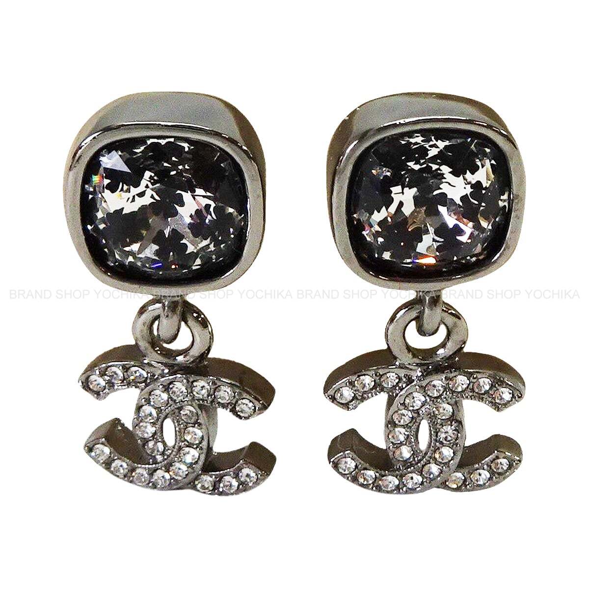 CHANEL pierced earring Coco mark Rhinestone Silver HW ABD556[EXCELLENT][Authentic]