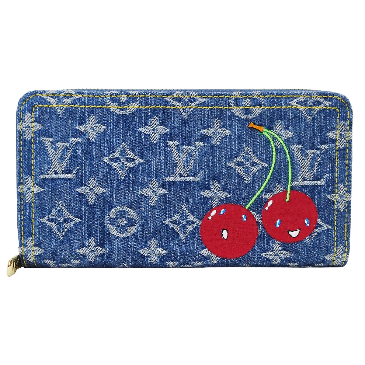 LOUIS VUITTON long wallet LV×TM Zippy Wallet Takashi Murakami Blue Monogram Cherry/Denim Gold HW M23161[EXCELLENT][Authentic]
