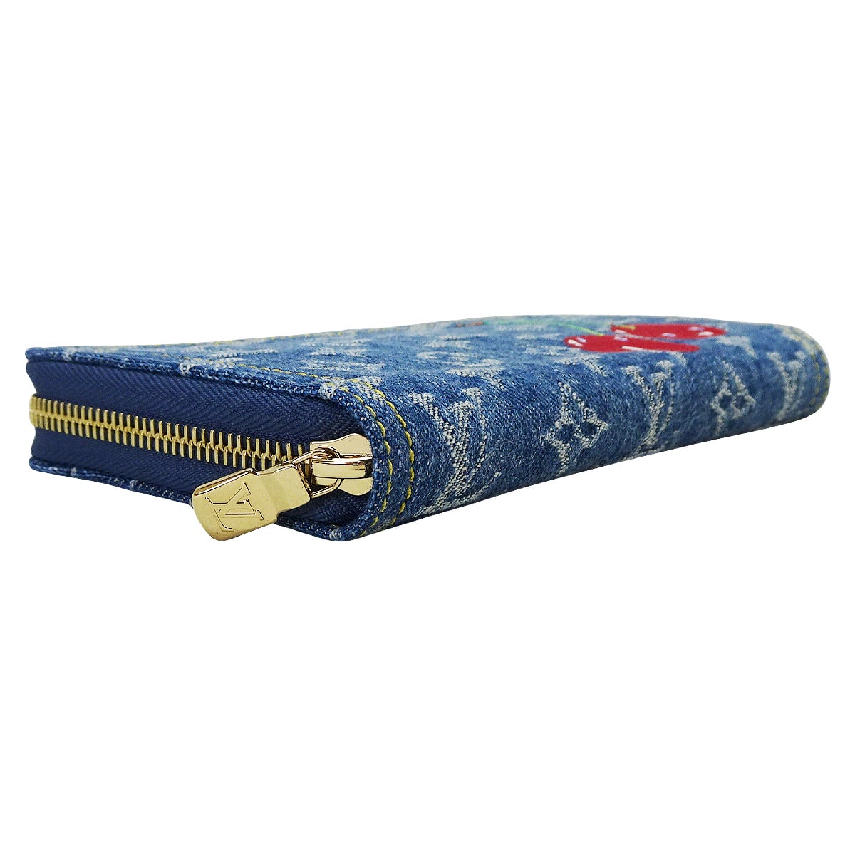 LOUIS VUITTON long wallet LV×TM Zippy Wallet Takashi Murakami Blue Monogram Cherry/Denim Gold HW M23161[EXCELLENT][Authentic]