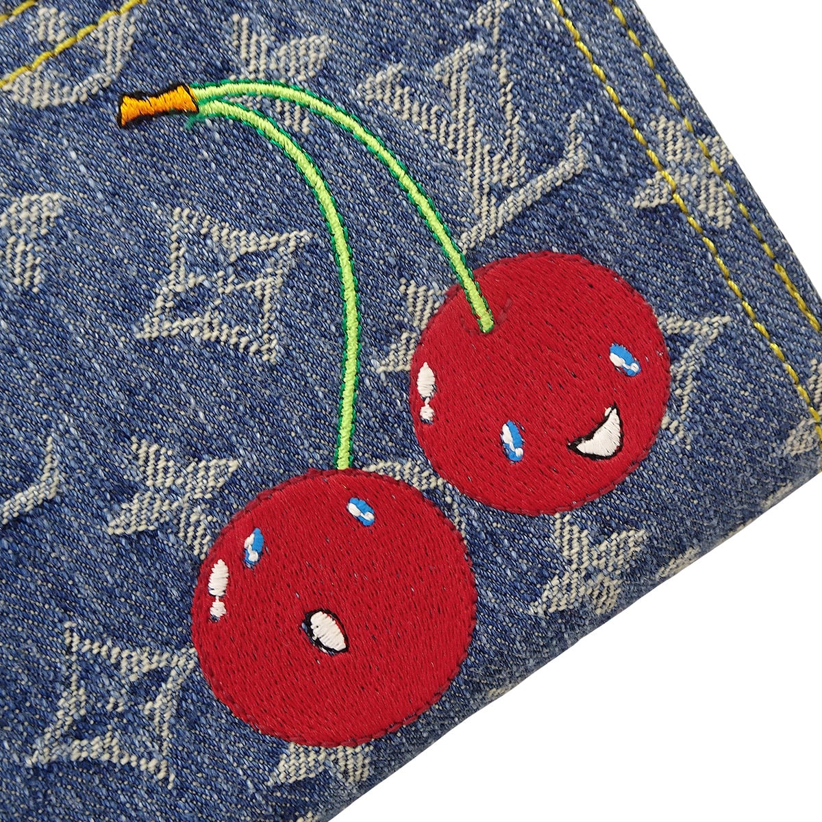 LOUIS VUITTON long wallet LV×TM Zippy Wallet Takashi Murakami Blue Monogram Cherry/Denim Gold HW M23161[EXCELLENT][Authentic]