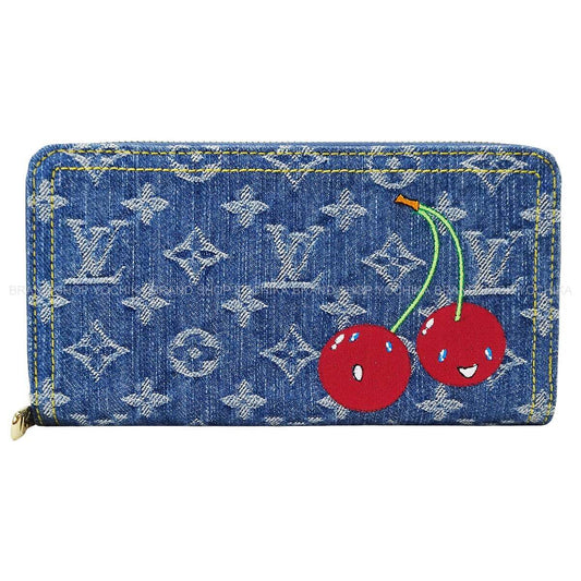 LOUIS VUITTON long wallet LV×TM Zippy Wallet Takashi Murakami Blue Monogram Cherry/Denim Gold HW M23161[EXCELLENT][Authentic]
