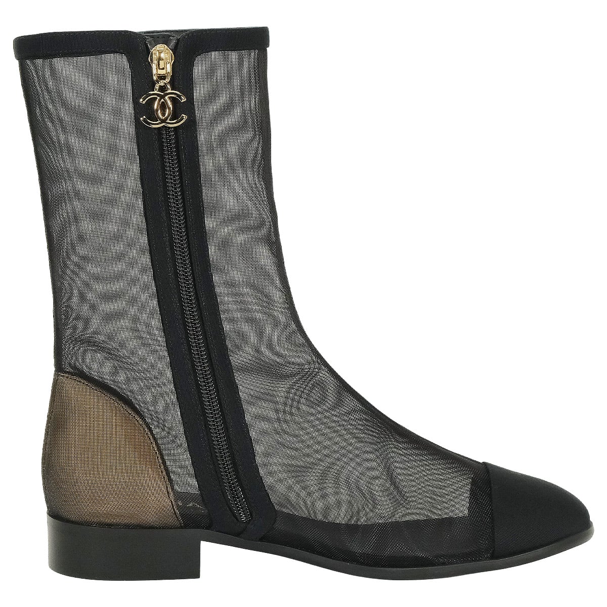 2024 Cruise CHANEL boots Short COCO mark Noir (Black) Mesh/Grosgrain #37.5 Champagne Gold HW G45519[ALMOST NEW][Authentic]