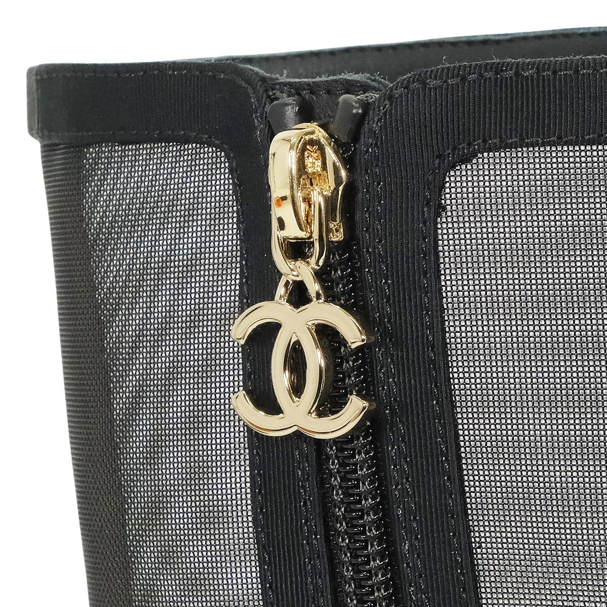 2024 Cruise CHANEL boots Short COCO mark Noir (Black) Mesh/Grosgrain #37.5 Champagne Gold HW G45519[ALMOST NEW][Authentic]