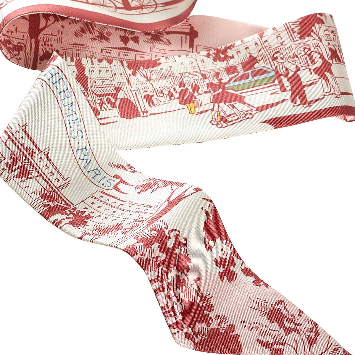 HERMES scarf Twilly A l'Ombre des Boulevards Cream/Framboise/Blue Silk100%[BRAND NEW][Authentic]