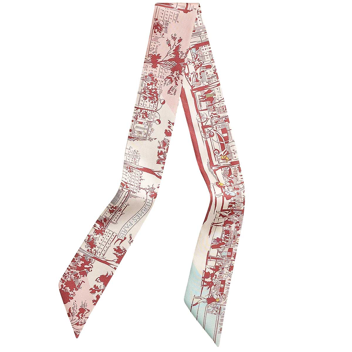 HERMES scarf Twilly A l'Ombre des Boulevards Cream/Framboise/Blue Silk100%[BRAND NEW][Authentic]