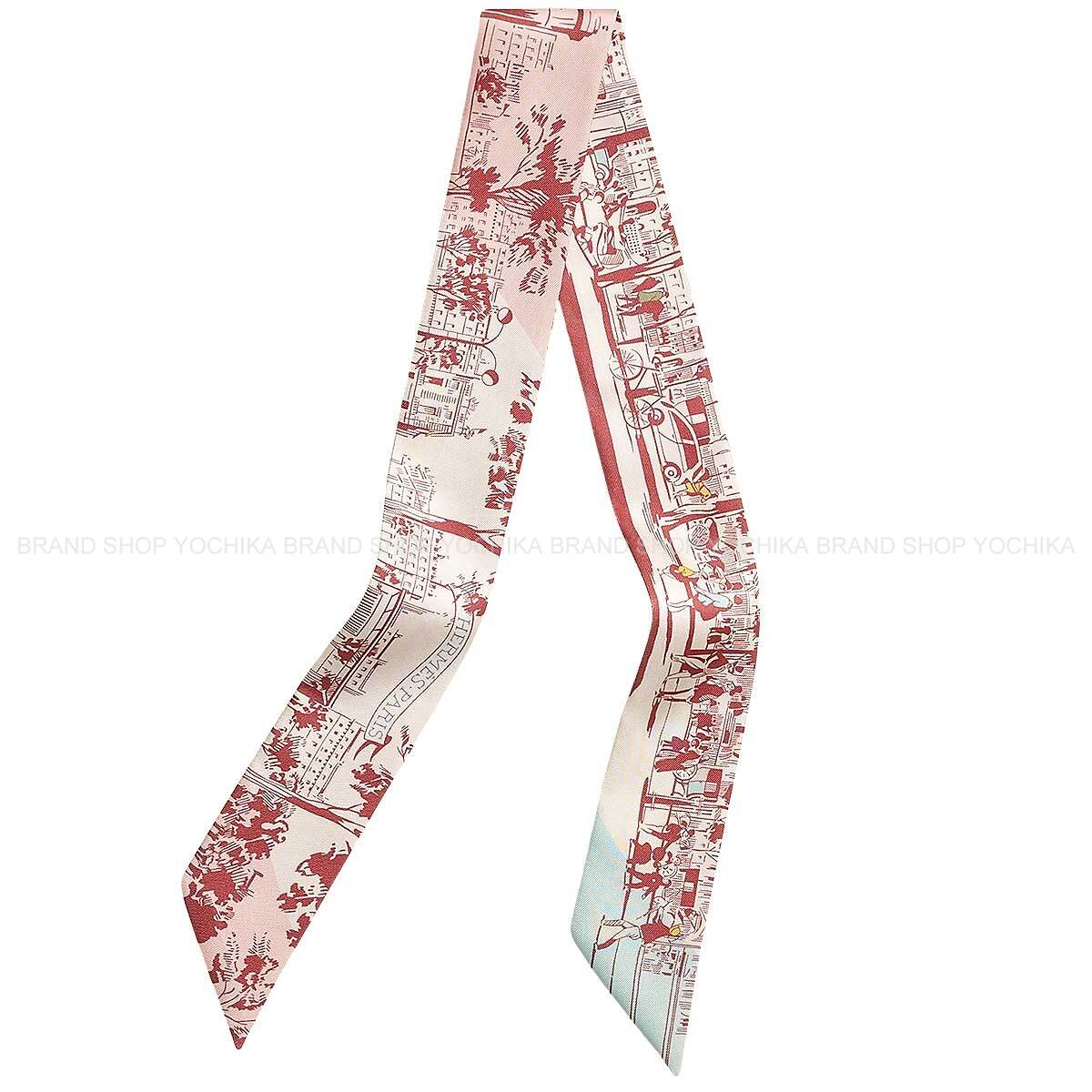 HERMES scarf Twilly A l'Ombre des Boulevards Cream/Framboise/Blue Silk100%[BRAND NEW][Authentic]