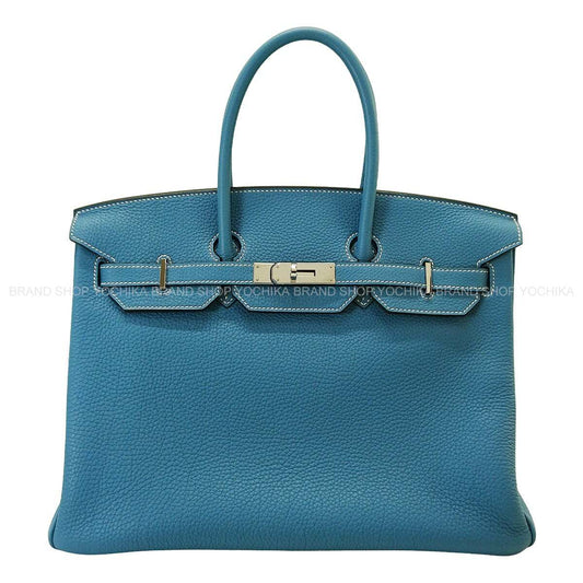 [Pre-loved] HERMES Handbag Birkin35 Bleu Jean Veau Togo Silver HW Stamp □O[LIKE NEW][Authentic]
