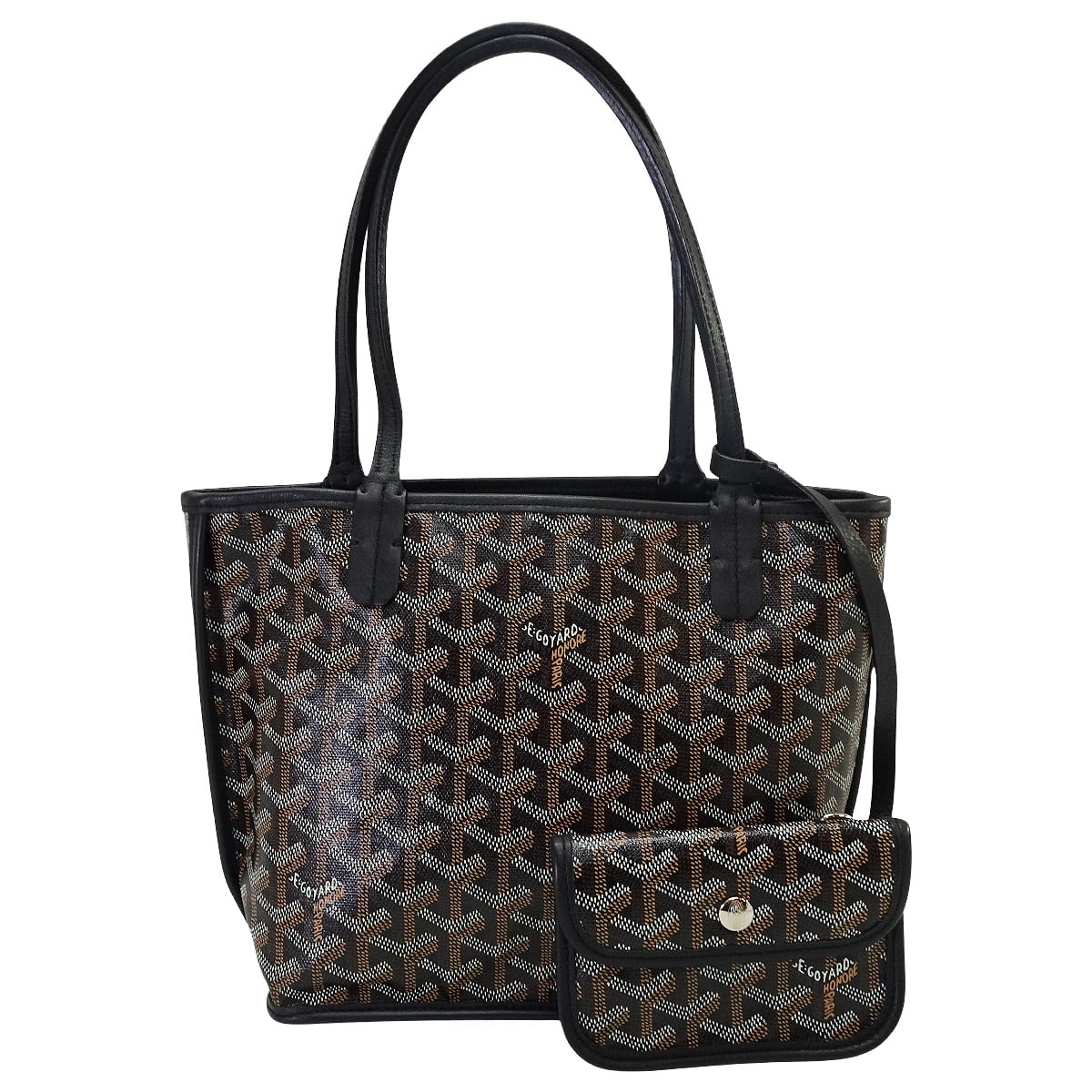 [Pre-loved] GOYARD tote bag ANJOU MINI Reversible Noir (Black) PVC coated canvas Calfskin Silver HW[LIKE NEW][Authentic]