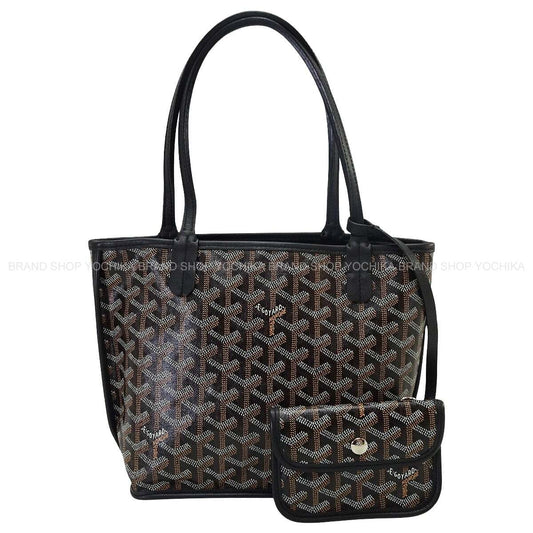 [Pre-loved] GOYARD tote bag ANJOU MINI Reversible Noir (Black) PVC coated canvas Calfskin Silver HW[LIKE NEW][Authentic]