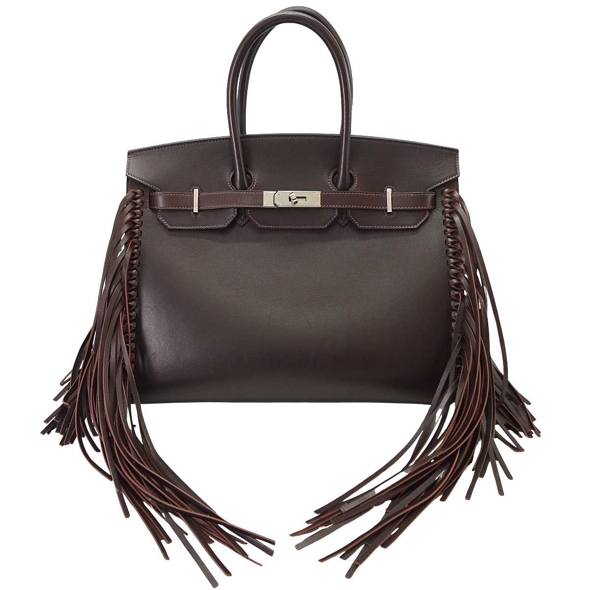 [Pre-loved] HERMES Handbag Birkin35 Anate Fringe Ebene Ever Grain Silver HW Stamp B[LIKE NEW][Authentic]