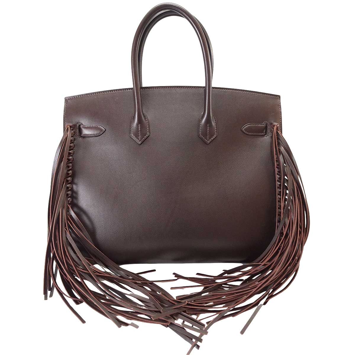 [Pre-loved] HERMES Handbag Birkin35 Anate Fringe Ebene Ever Grain Silver HW Stamp B[LIKE NEW][Authentic]