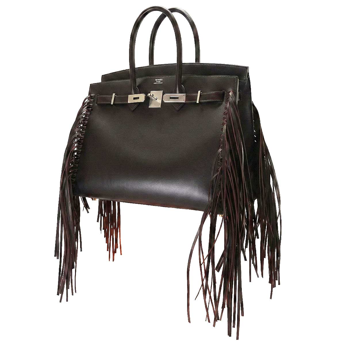 [Pre-loved] HERMES Handbag Birkin35 Anate Fringe Ebene Ever Grain Silver HW Stamp B[LIKE NEW][Authentic]