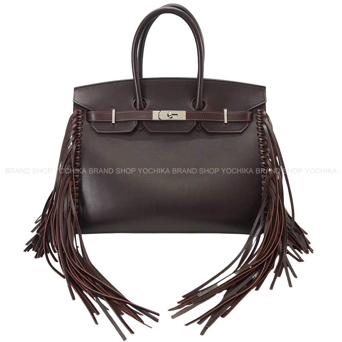 [Pre-loved] HERMES Handbag Birkin35 Anate Fringe Ebene Ever Grain Silver HW Stamp B[LIKE NEW][Authentic]