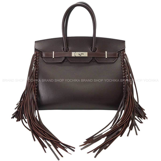 [Pre-loved] HERMES Handbag Birkin35 Anate Fringe Ebene Ever Grain Silver HW Stamp B[LIKE NEW][Authentic]