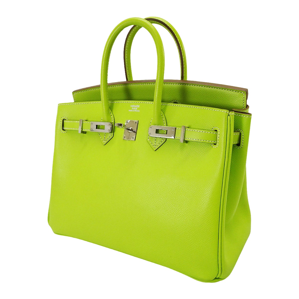[Pre-loved] 2011SS Limited Edition HERMES Handbag Birkin25 Candy Kiwi/Chartreuse Veau Epsom Silver HW Stamp □O[LIKE NEW][Authentic]