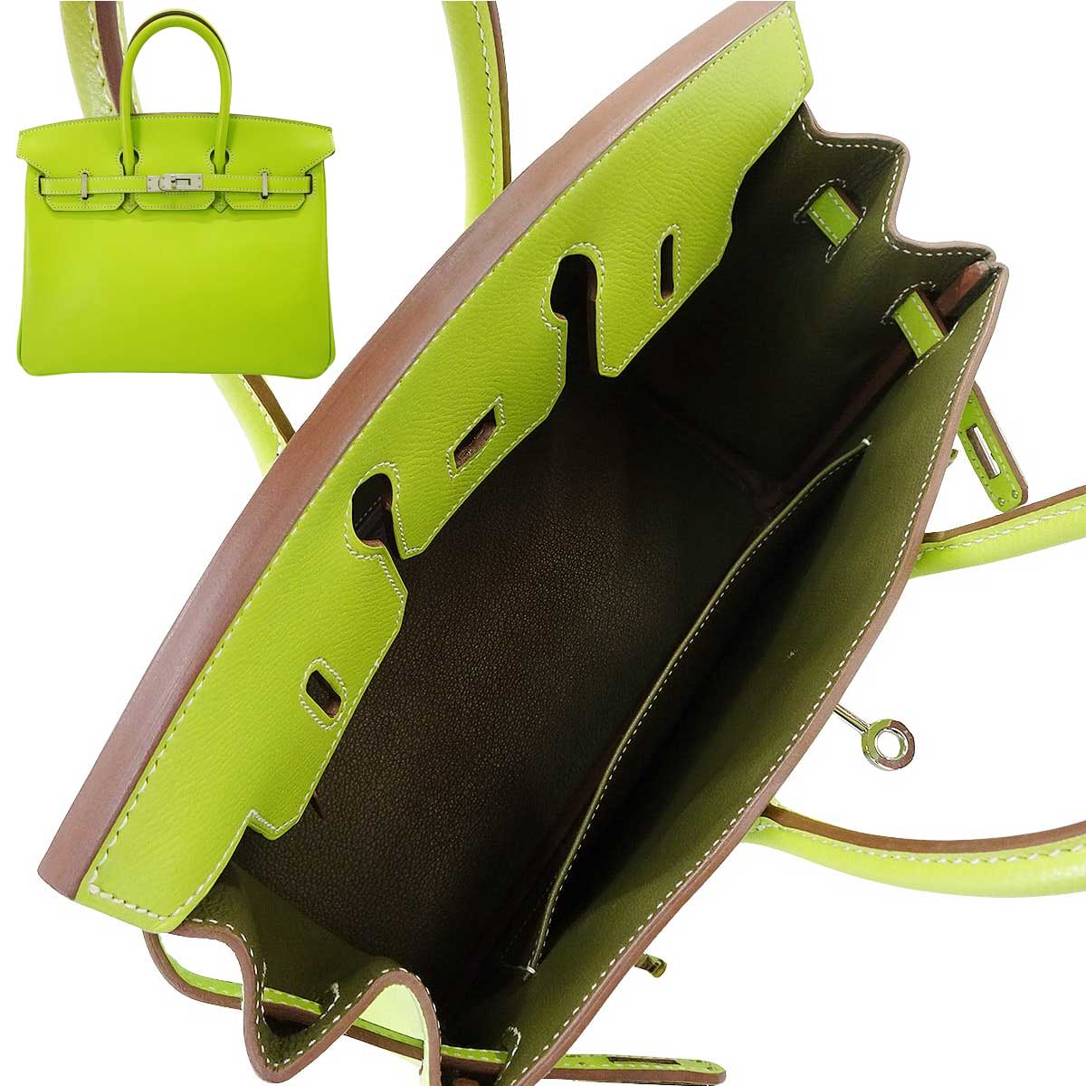 [Pre-loved] 2011SS Limited Edition HERMES Handbag Birkin25 Candy Kiwi/Chartreuse Veau Epsom Silver HW Stamp □O[LIKE NEW][Authentic]