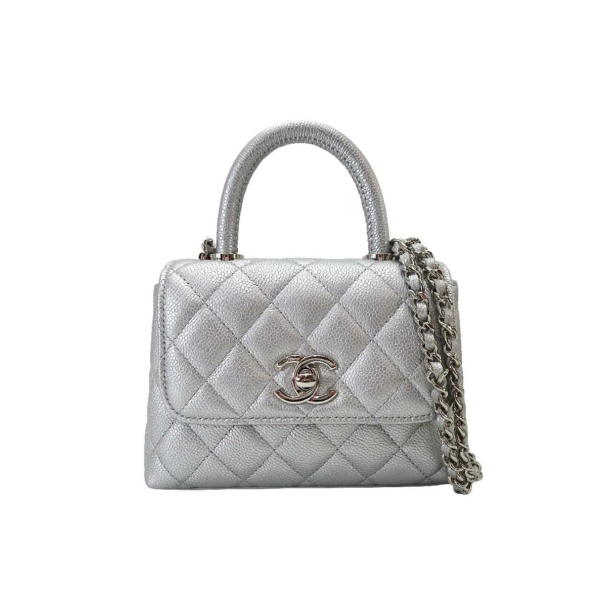 CHANEL Shoulder bag Matelasse COCO Handle Mini Silver Graind Calf(Caviarskin) Silver HW AP4244[BRAND NEW][Authentic]