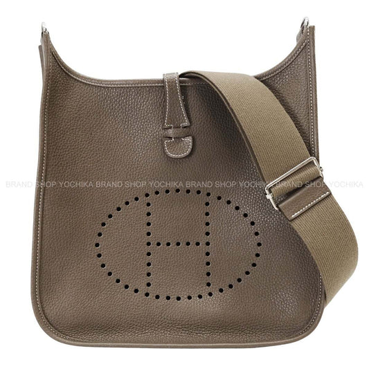 [Pre-loved] HERMES Shoulder bag Evelyne 29 PM Etoupe Taurillon Clemence Silver HW Stamp C[LIKE NEW][Authentic]