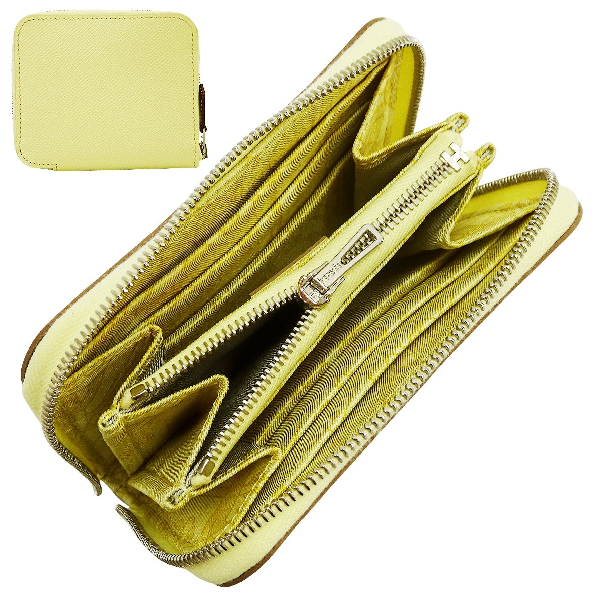HERMES Bi-fold wallet Azap Silk'in Compact CAVALLO FRENATO Jaune Milton/Sun Veau Epsom/Veau Barenia/Silk Silver HW Stamp K[BRAND NEW][Authentic]