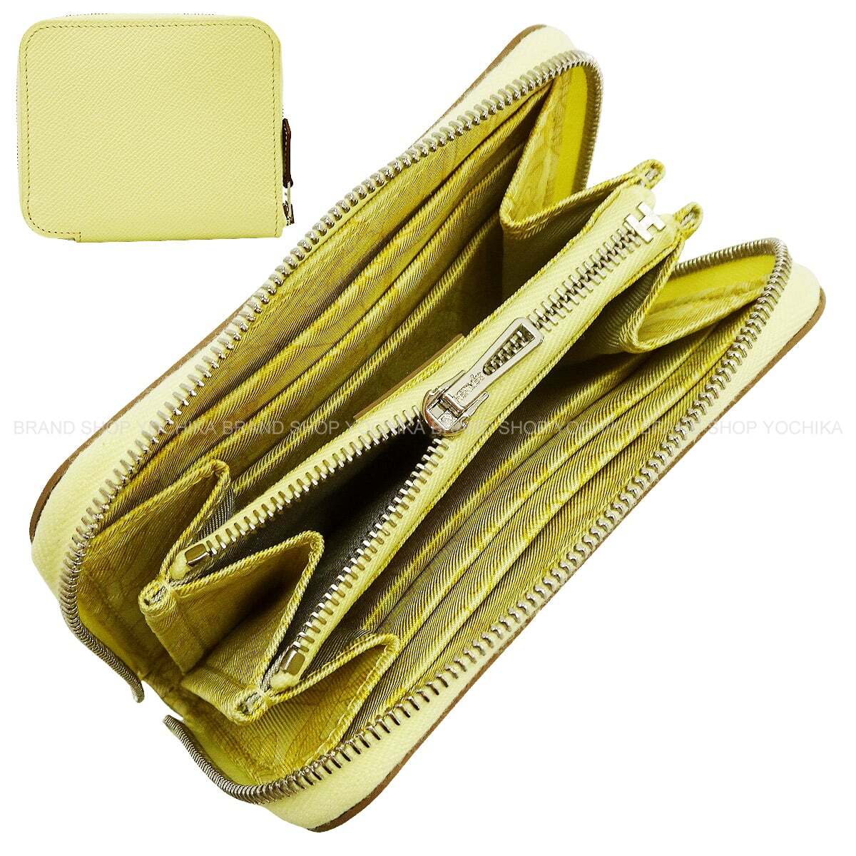 HERMES Bi-fold wallet Azap Silk'in Compact CAVALLO FRENATO Jaune Milton/Sun Veau Epsom/Veau Barenia/Silk Silver HW Stamp K[BRAND NEW][Authentic]
