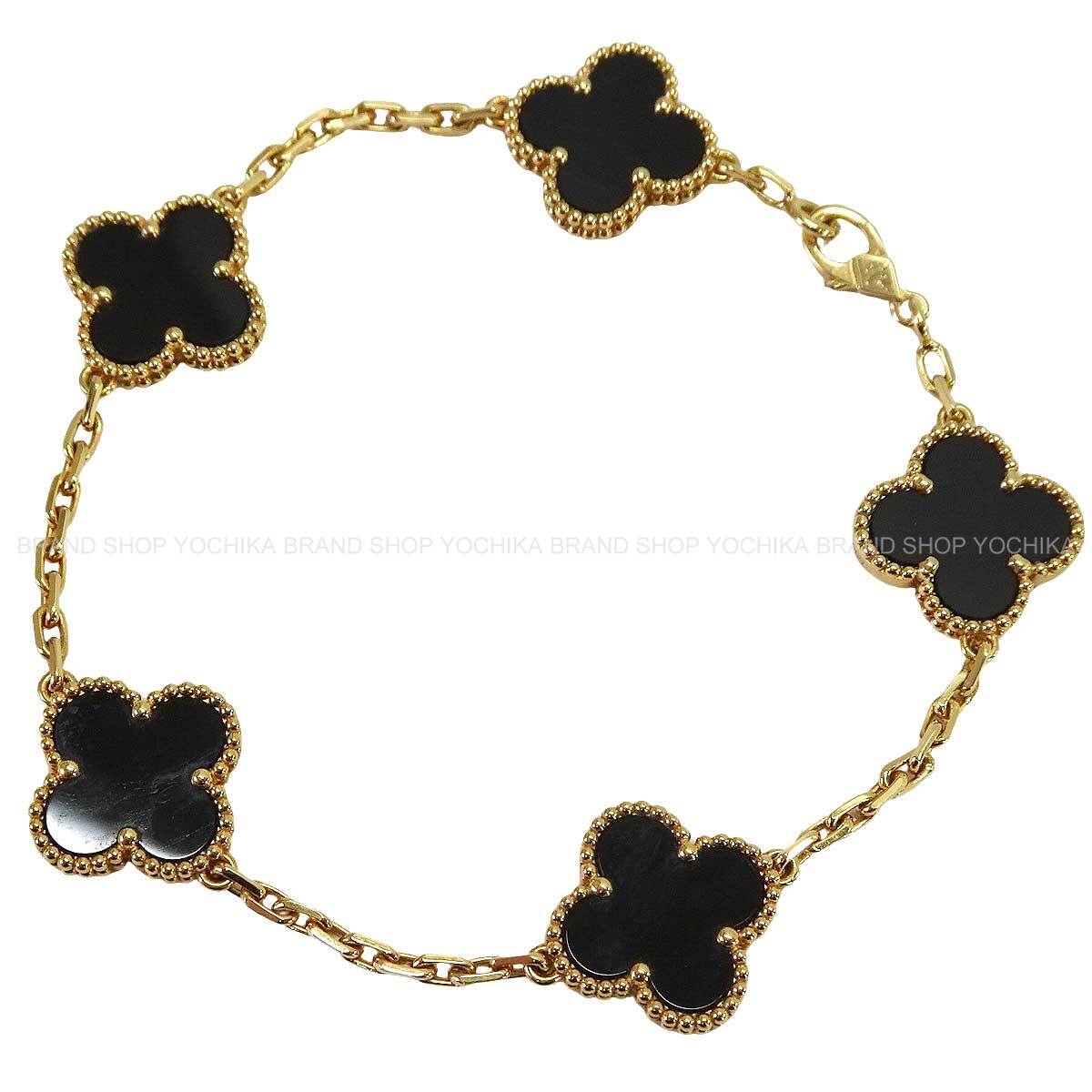 [Pre-loved] Van Cleef & Arpels bracelet Vintage Alhambra 5motif K18YG/Onyx VCARA41300[LIKE NEW][Authentic]