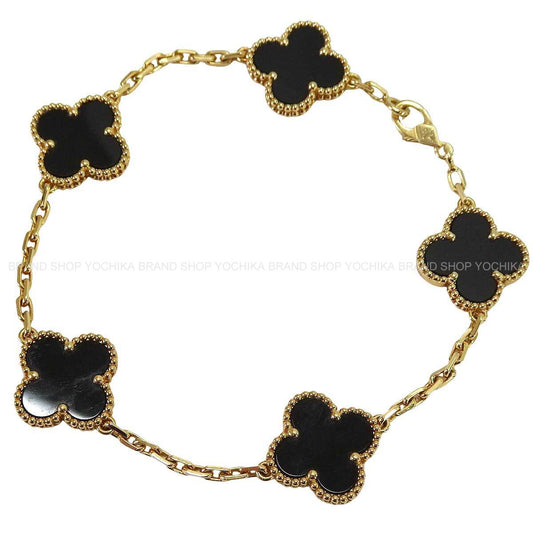 [Pre-loved] Van Cleef & Arpels bracelet Vintage Alhambra 5motif K18YG/Onyx VCARA41300[LIKE NEW][Authentic]