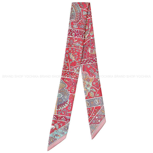 2016SS HERMES scarf Twilly Flowers Bloom Birds Of The CountryView Rose/Framboise Silk100%[EXCELLENT][Authentic]
