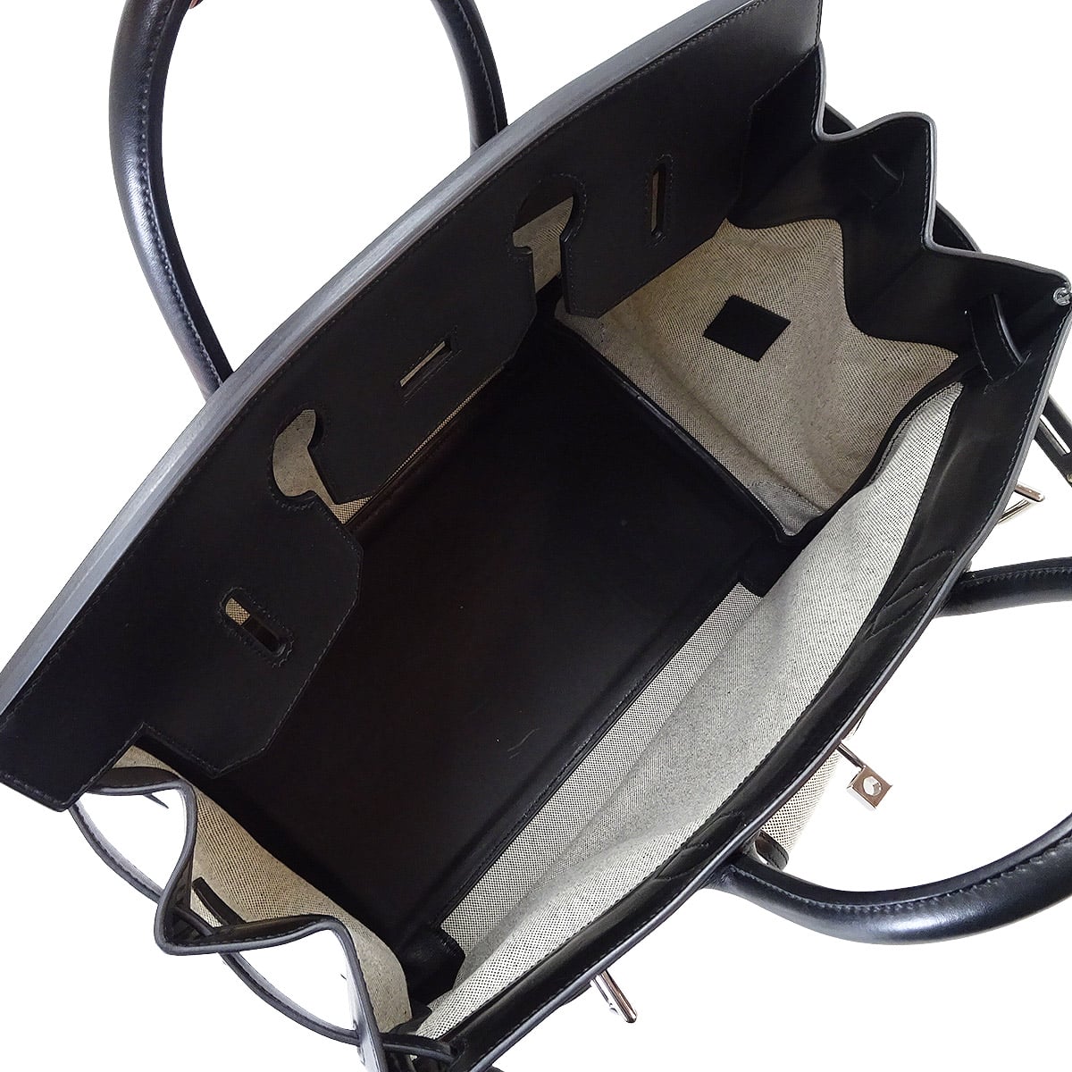 [Pre-loved] HERMES Handbag Haut a Courroies 40 Cargo Pocket Noir (Black)/Ecru Toile H/Evercalf Silver HW Stamp W[USED SA][Authentic]