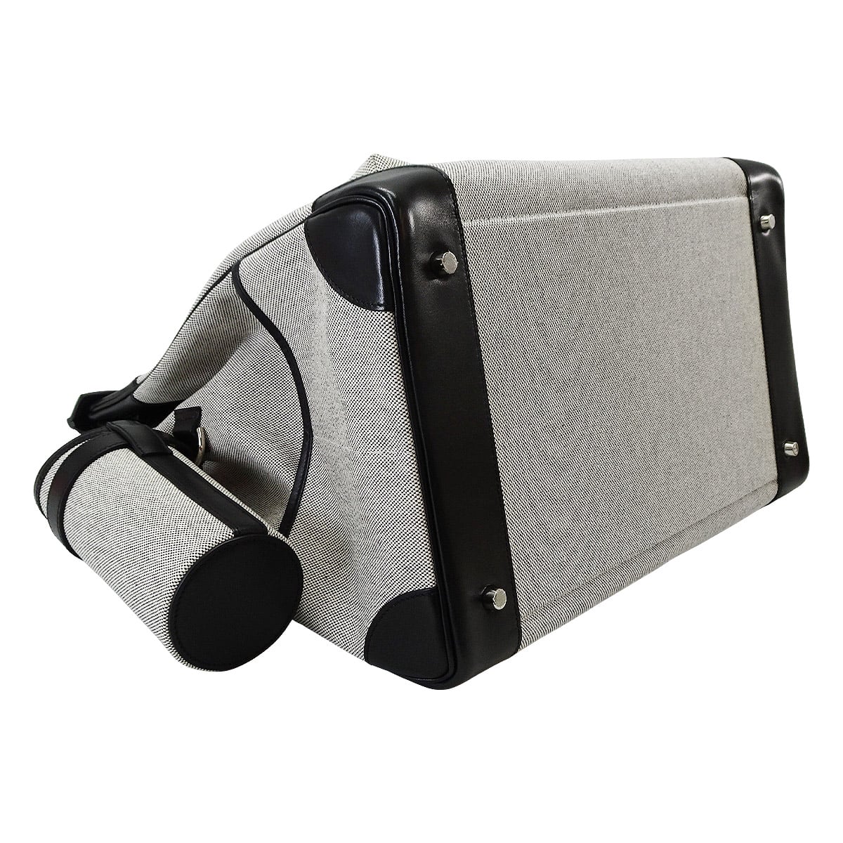 [Pre-loved] HERMES Handbag Haut a Courroies 40 Cargo Pocket Noir (Black)/Ecru Toile H/Evercalf Silver HW Stamp W[USED SA][Authentic]