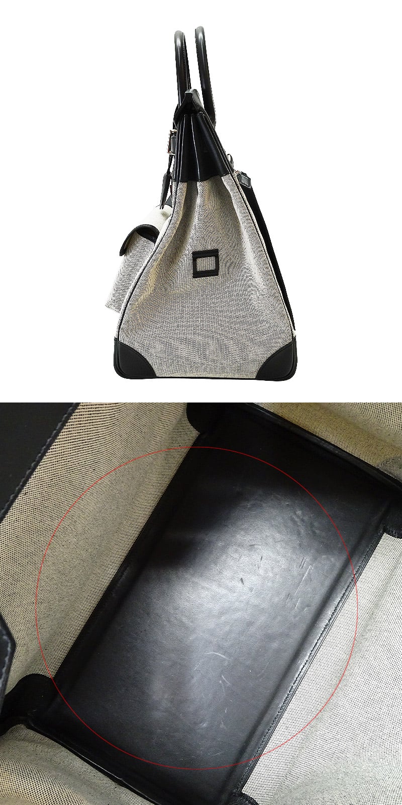 [Pre-loved] HERMES Handbag Haut a Courroies 40 Cargo Pocket Noir (Black)/Ecru Toile H/Evercalf Silver HW Stamp W[USED SA][Authentic]