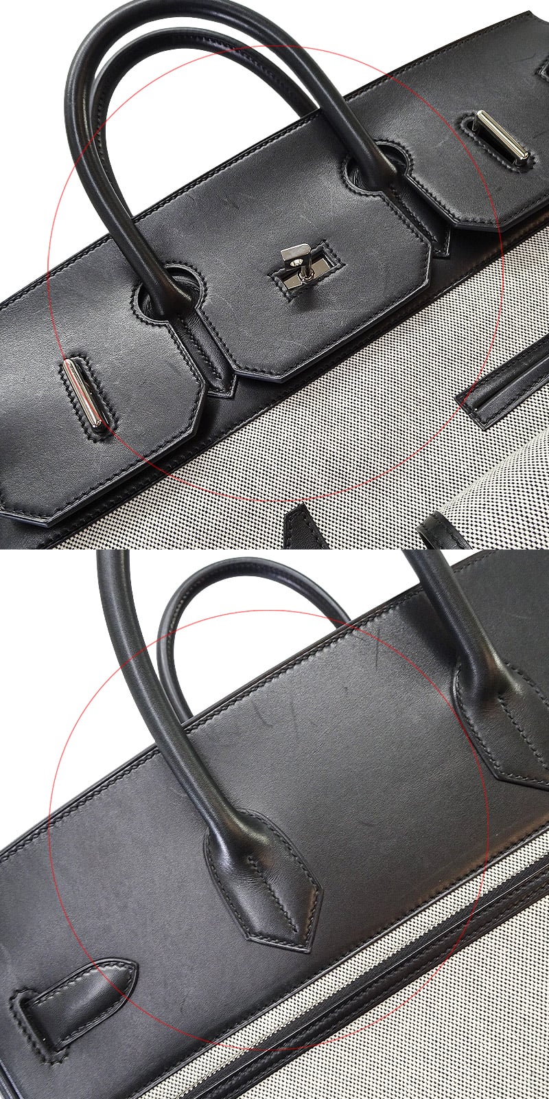 [Pre-loved] HERMES Handbag Haut a Courroies 40 Cargo Pocket Noir (Black)/Ecru Toile H/Evercalf Silver HW Stamp W[USED SA][Authentic]