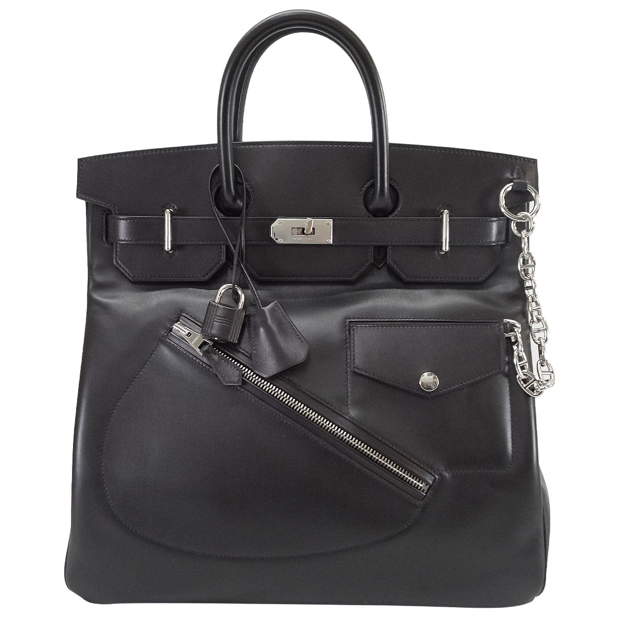 [Pre-loved] HERMES Handbag Haut a Courroies 40 Rock Noir (Black) Ever Grain Silver HW Stamp W[LIKE NEW][Authentic]