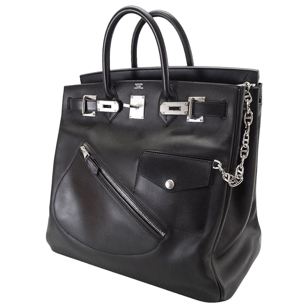 [Pre-loved] HERMES Handbag Haut a Courroies 40 Rock Noir (Black) Ever Grain Silver HW Stamp W[LIKE NEW][Authentic]
