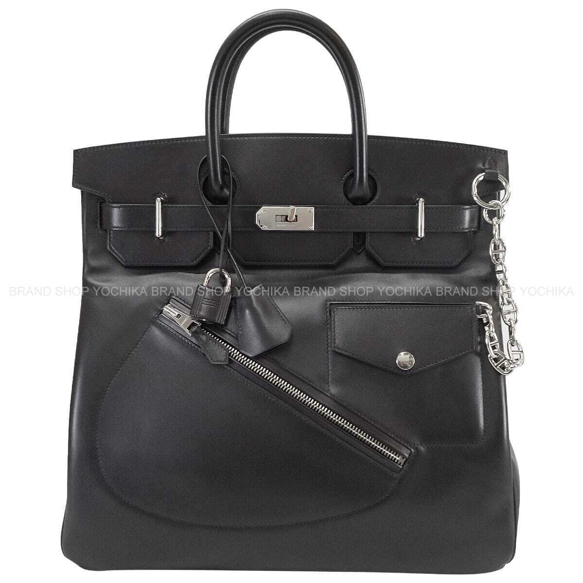 [Pre-loved] HERMES Handbag Haut a Courroies 40 Rock Noir (Black) Ever Grain Silver HW Stamp W[LIKE NEW][Authentic]