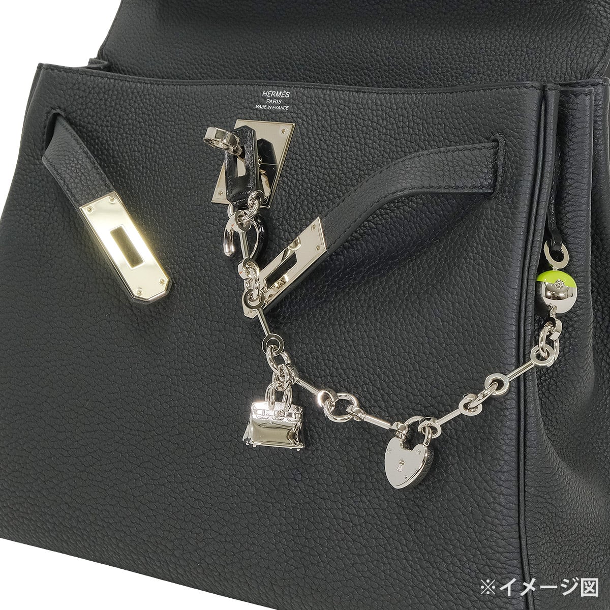 2026SS HERMES bag charm Bijou de Sac charm Horseshoe Cadena Birkin Noir (Black)/Apple Granny Box Calf/Lacquer Silver HW[BRAND NEW][Authentic]